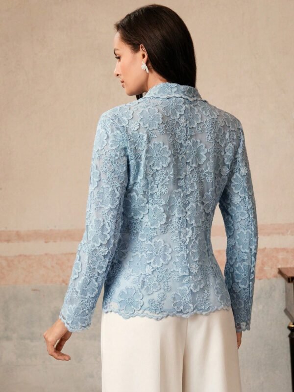 Anewsta Floral Lace Resin Buttons Turn-Down Collar Long Sleeve Padded Shoulder Fitted Blazer Jacket, For New Year, Spring/Summer, Festival, Graduation - Şəkil 8