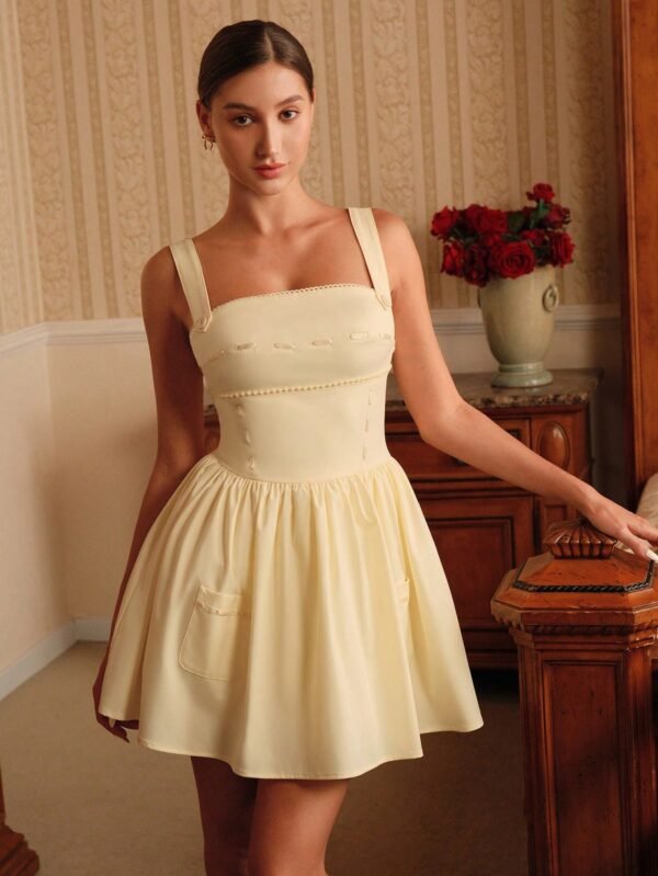Savoree Women's Solid Color Ruched Button Design Elegant Camisole Mini Dress